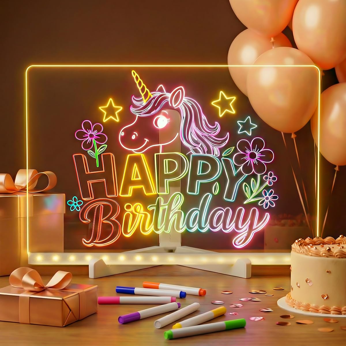 Conatu Acrylic LED Drawing Board for Kids, Acrylic Dry Erase Light-Up Drawing Board with Stand, Markers & Wipes, Erasable Reusable Board for Kids Learning, Ideal Gift for Birthday