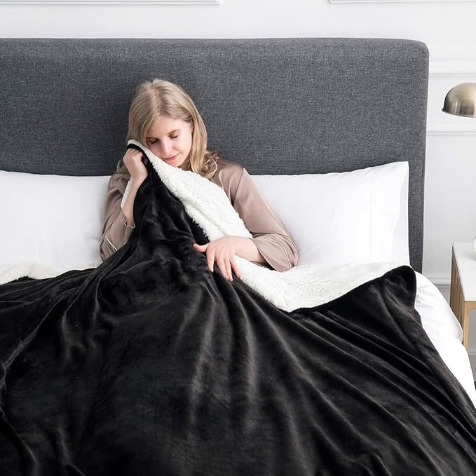 IR Imperial Rooms Black Sherpa Fleece Throw Blanket for Bed - Wholesale Bulk Pack of 16 Sherpa Blankets - Soft Fluffy Throw Blankets for Hotels, Guest Bedroom, 50x60 Inches