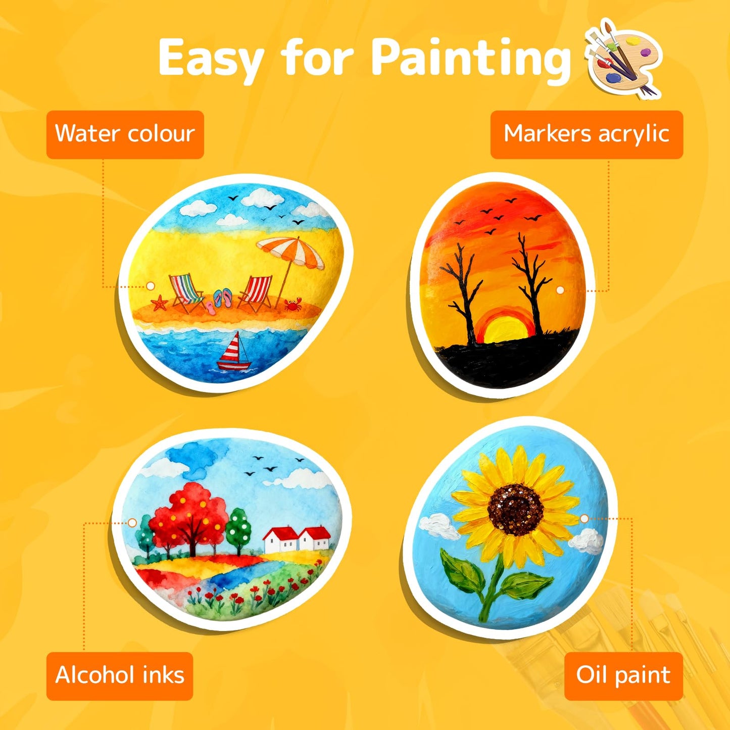 Simetufy 60 Pcs Painting Rocks Bulk, River Rocks to Paint for Arts, 2"-3" Large Flat & Smooth Stones for DIY Painting, Kindness Stones