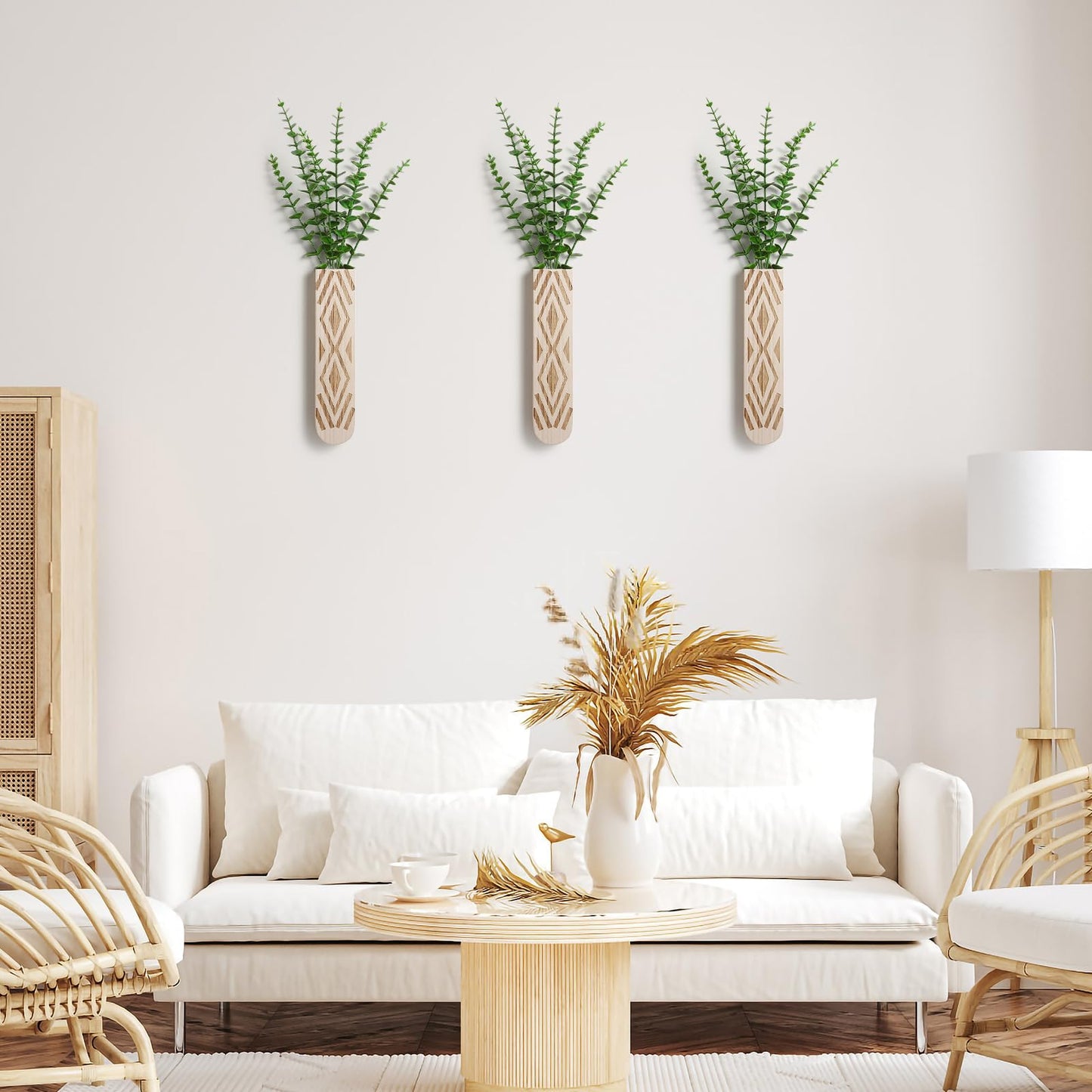 3 Pack Wood Wall Planter, Boho Wall Art for Entryway and Bathroom Decor, Modern Farmhouse Decor, Wall Decor Vase for Holding Fake Plants and Dried Flowers