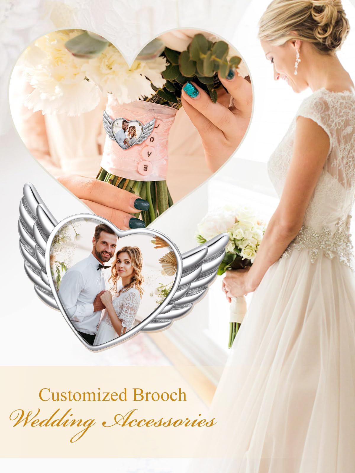 Custom4U Personalized Picture Bouquets Brooch Pin Birthday Brooch for Women Funeral Memorial for Men Father Mother Grooms(With Gift Box)