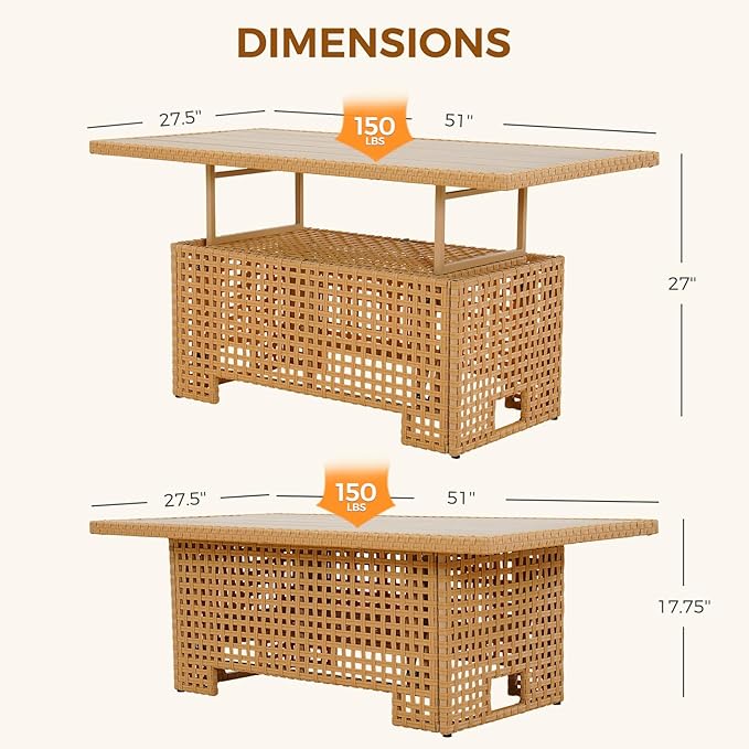 Grand patio 8-Piece Wicker Patio Furniture Set with Lift Top Coffee Storage Table, Outdoor Conversation Set Sectional Sofa with Water Resistant Thick Cushions, Cream