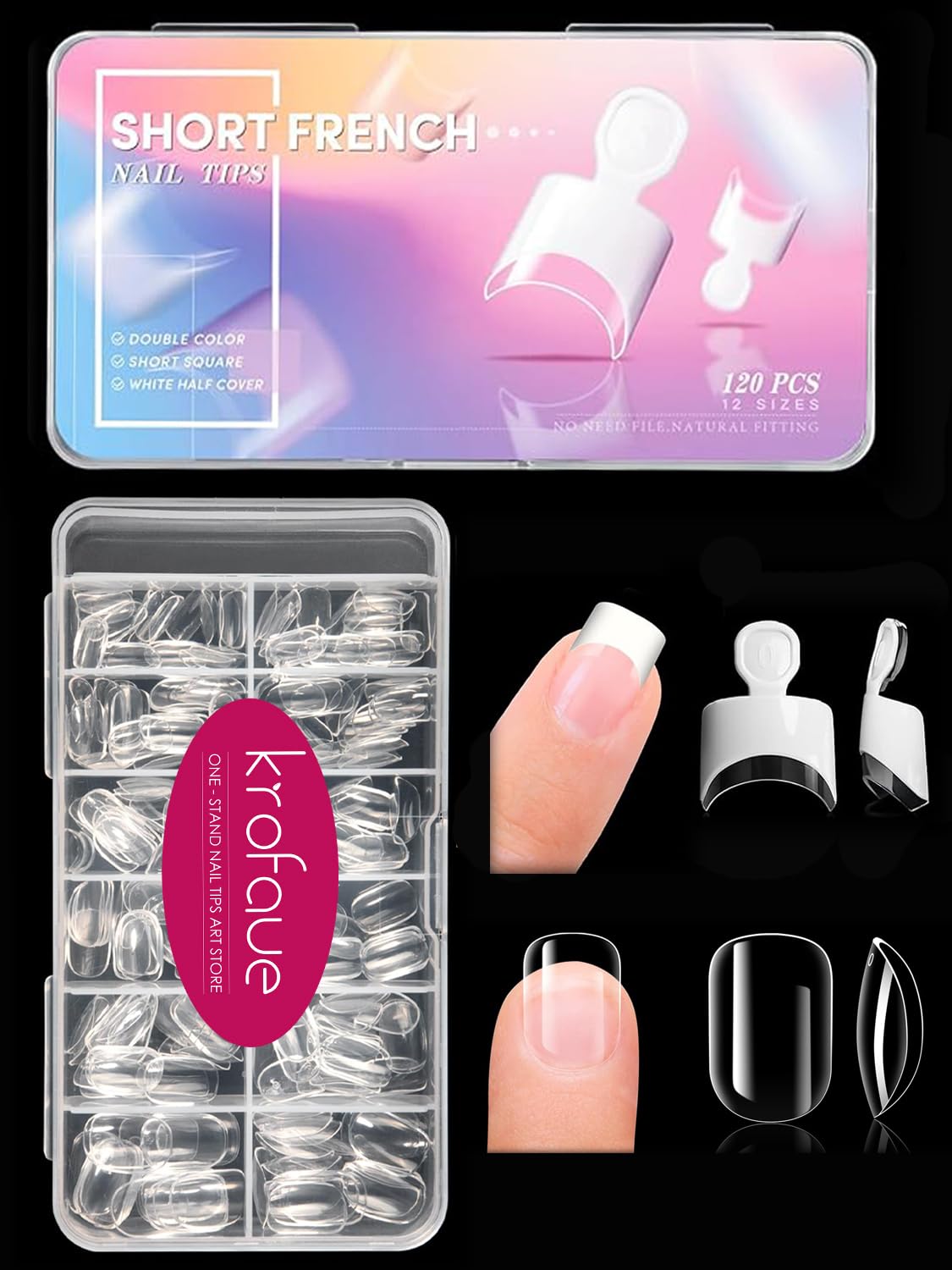 krofaue Parent-Child Nail Tips Kit:120PCS Short French Nail + 240pcs Kids Short Oval Clear Nail Tips for DIY Home Manicure Mother Daughter Bonding Time