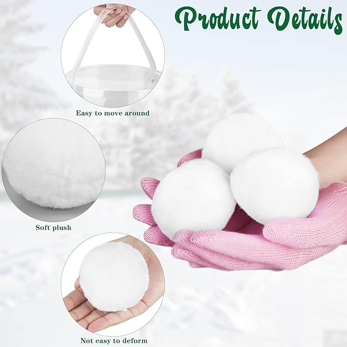 Elcoho 60 Pieces 2.8 Inch Kid Snow Fight Ball Indoor Artificial Snow Fight Ball Fake Winter Snow Toss Ball Set for Kid Christmas Winter Snow Games Party Supplies