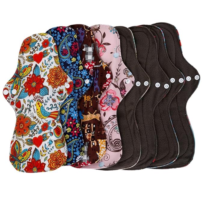 Reusable Waterproof Bamboo Charcoal Menstrual Pad Sets - Panty Liner Regular Flow Heavy Flow (5 Count)