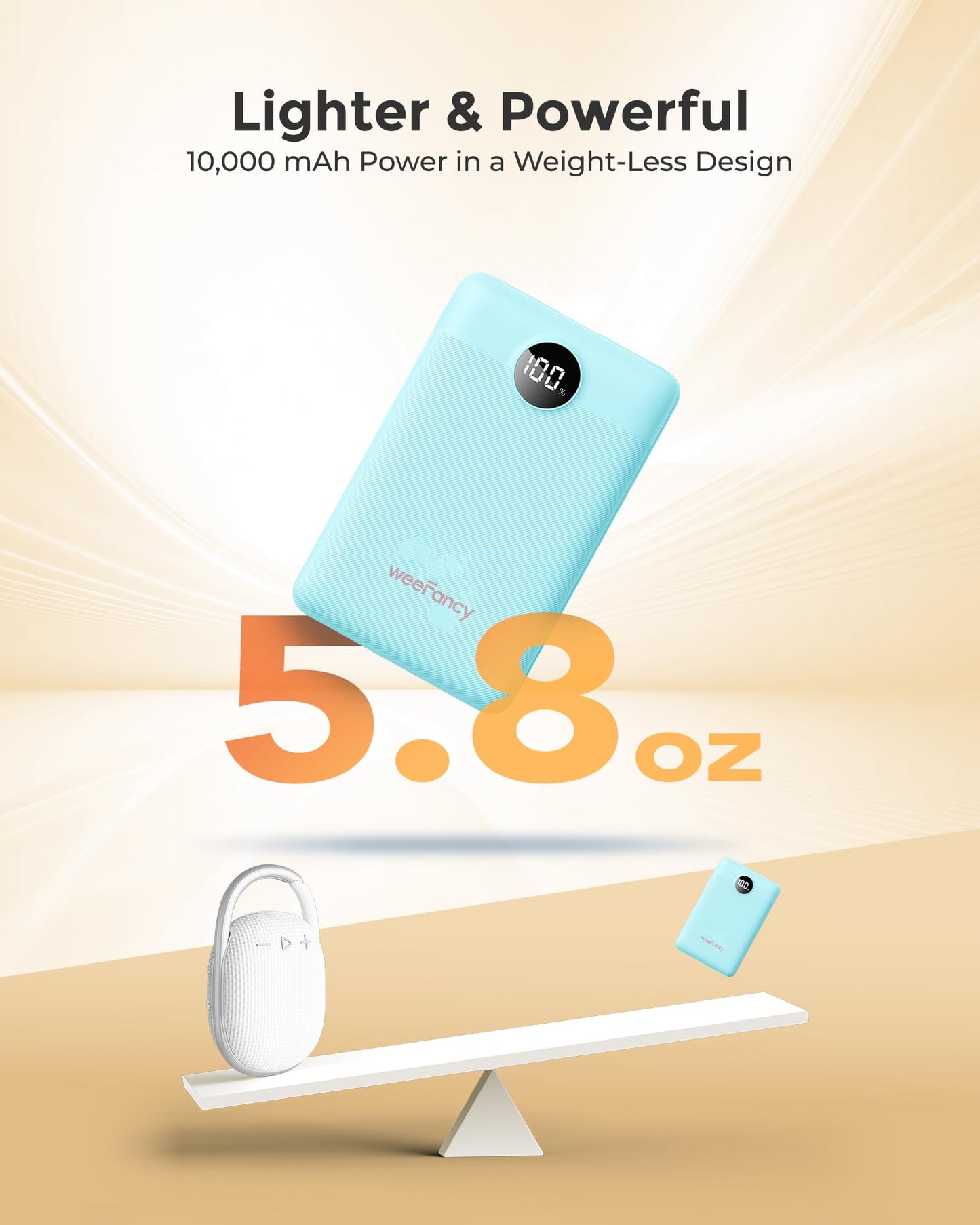 WeeFancy Small Portable Charger 10000mAh, Mini Power Bank with LED Display, 20W Fast Charging USB-C Battery Pack, Compact Travel Charger Compatible with iPhone 17/16/15/14, Android, etc
