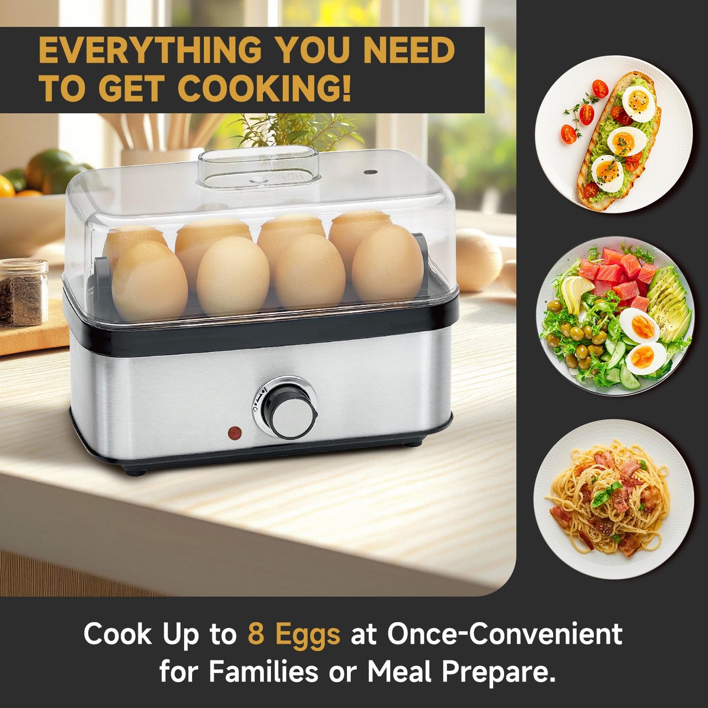 Electric Egg Cooker Rapid – 8 Egg Capacity for Hard Boiled Eggs, Soft boiled egg, Poached Eggs, Scrambled Eggs, or Omelets Maker with Auto Shut Off