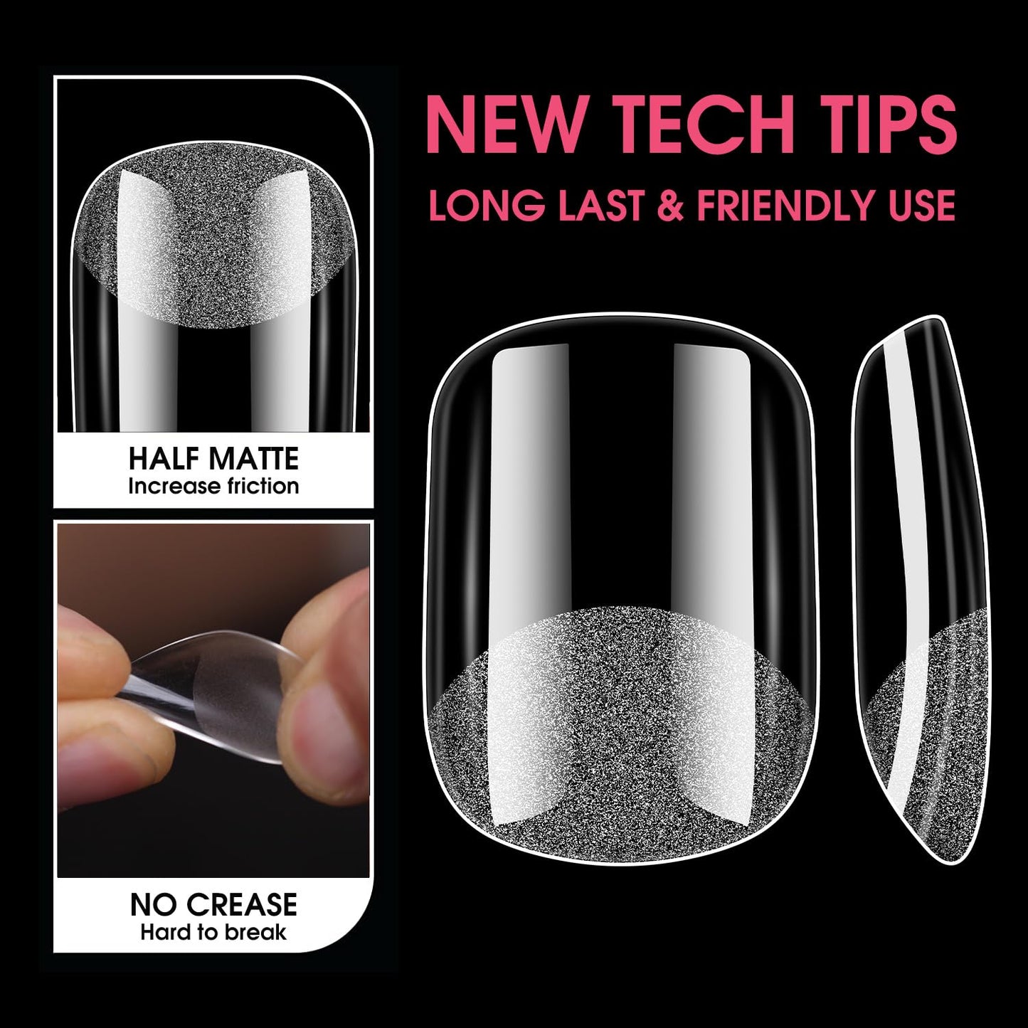 BORNBYME Short Square Soft Gel Nail Tips,120PCS Pre Buff Full Cover Shaped Nail Extenison Tips Half Matte Gel X Nail Tips Acrylic False Nail Tips