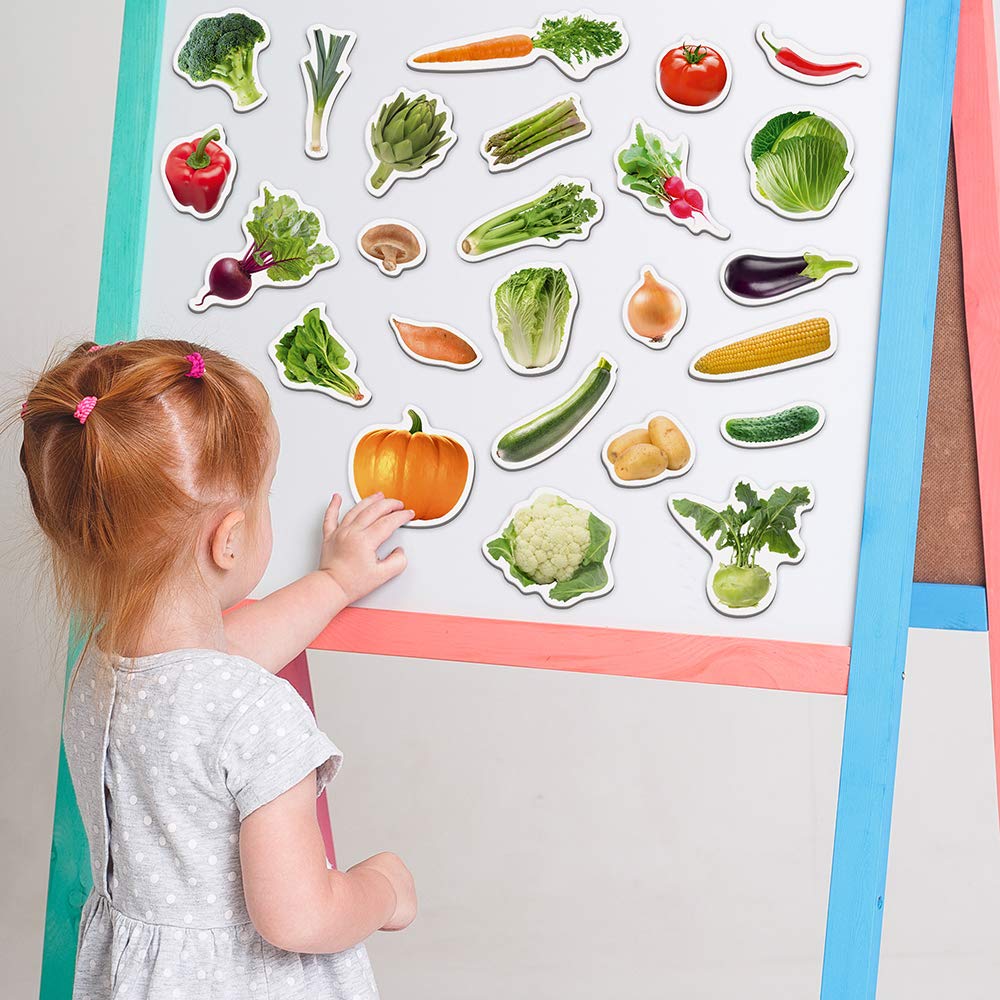 Fridge Magnets for Toddlers - Magdum - 110 Set Zoo+Farm+Fruit+Vegetable+Transport - Real Magnetic Animals for Refrigerator - Realistic Magnets for Kids - Learning Toy Set - Baby Educational Gift