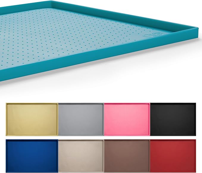Hubulk Dog Feeding Mat,100% Waterproof Food Grade Silicone Pet Food and Water Bowl Placemat,Dishwasher, High Raised Edge to Prevent Spills,Nonslip Tray to Stop Messes on Floor（28"x18"x0.8",Hunter ）