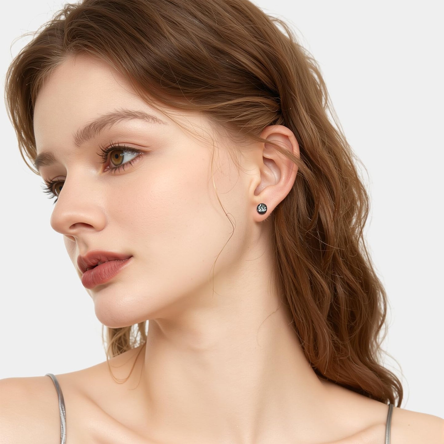 VOLUKA Stainless Steel Flat Back Stud Earrings,Hypoallergenic Titanium Black Gold Plated Cubic Zirconia Stud Earrings for Women Men
