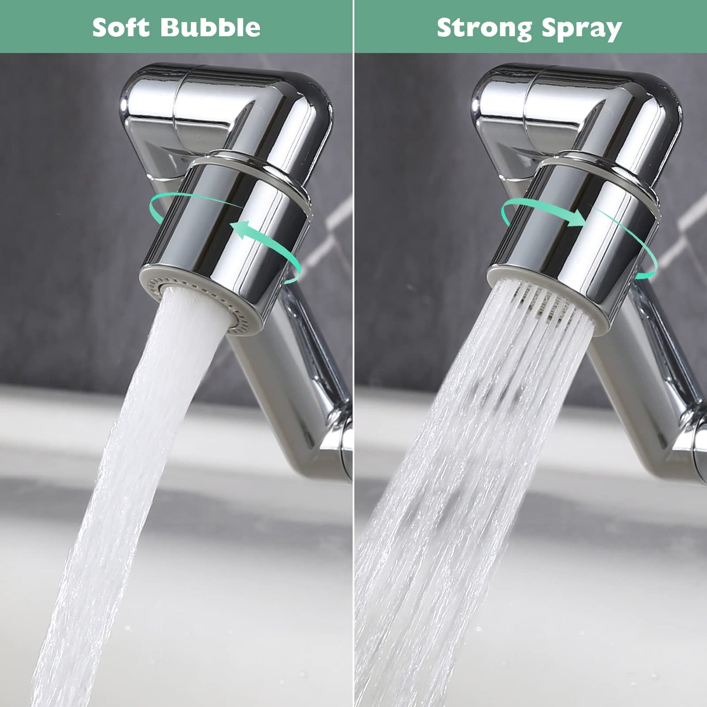 Universal 1440° Sink Faucet Aerator Extension Swivel Faucet Extender 2 Pack, 2 Sprayer Modes Rotatable Bathroom Kitchen Head Replacement Tap Attachment with Filter for G 1/2", 55/64",15/16" Chrome