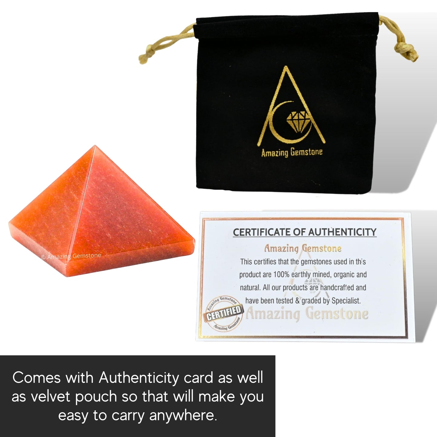 Amazing Gemstone Carrot Jasper Pyramid Crystal Healing Stones - 1" Great Pyramid Figurine of Natural Stone Pyramid for Meditation, Reiki, Chakra Balancing and Crystal Pyramids Grid