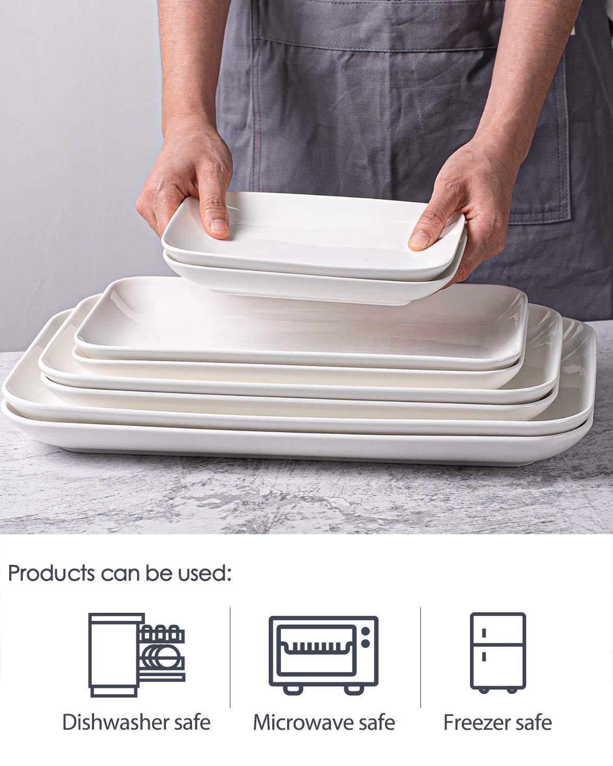 DELLING Large Serving Platter Set of 3, 16/14/12 Inch Porcelain Serving Trays for Party - White Ceramic Rectangular Platters for Entertaining, Appetizer Fruit Tray for Mother's Day Shower Dinner