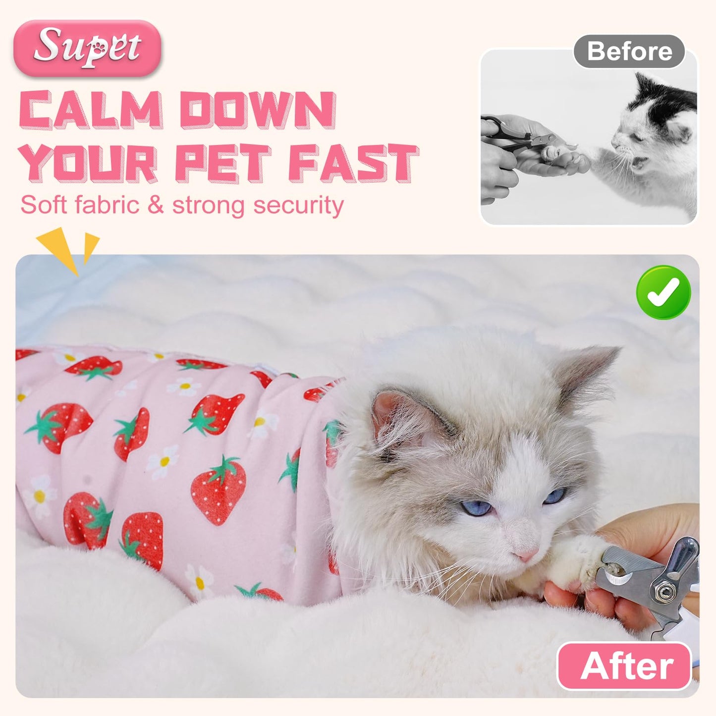Supet Cat Grooming Wrap for Cutting Nails, 2026 Self-Adherent Cat Wrap, Anti-Escape Calming Cat Swaddle Wrap for Medicine, Nail Clipping, Teeth Brushing, Ear Cleaning