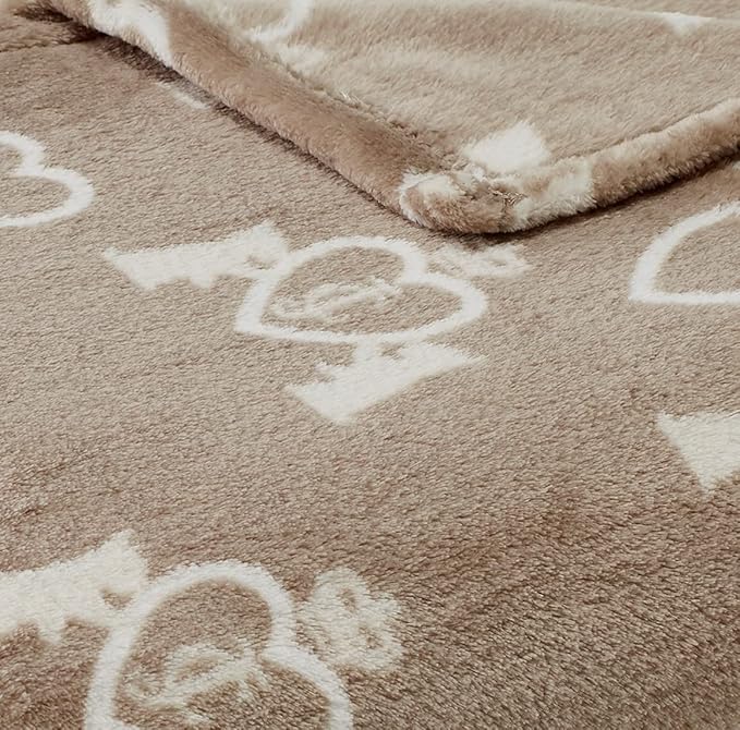 Juicy Couture Birch Brown/White 50" x 60" Dog and Cat – Plush Puppy Throw, Printed, Breathable, Lightweight, Machine Washable for Small Medium & Large Pets