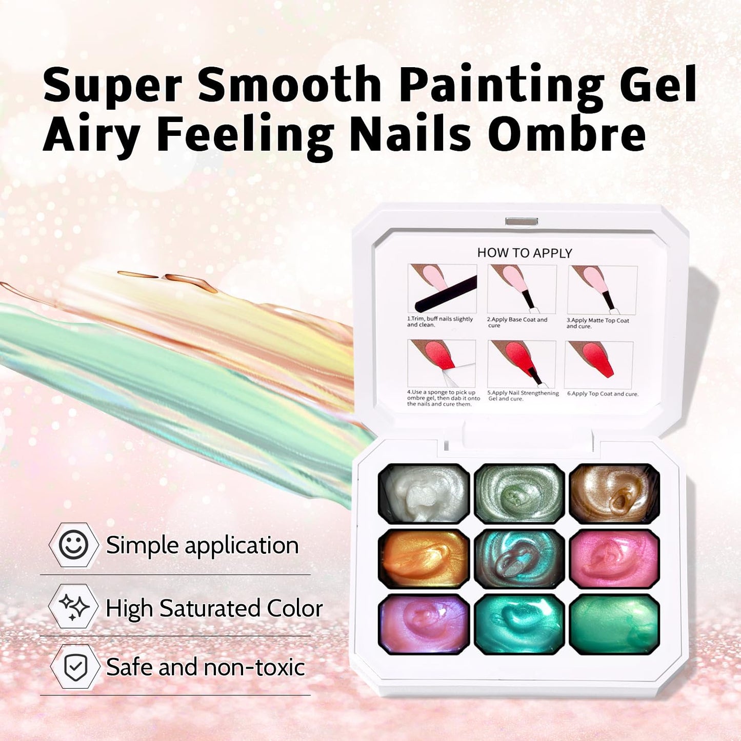Sponge Pat Paint Nail Gel & Tools Kit, 9 Colors Ombre Nails Gradient Gel Nail Blush Blooming Aura Nails Drawing Stripper Floral Painting Nail Art, No Wipe, UV/LED Curing (9 Colors Set K)