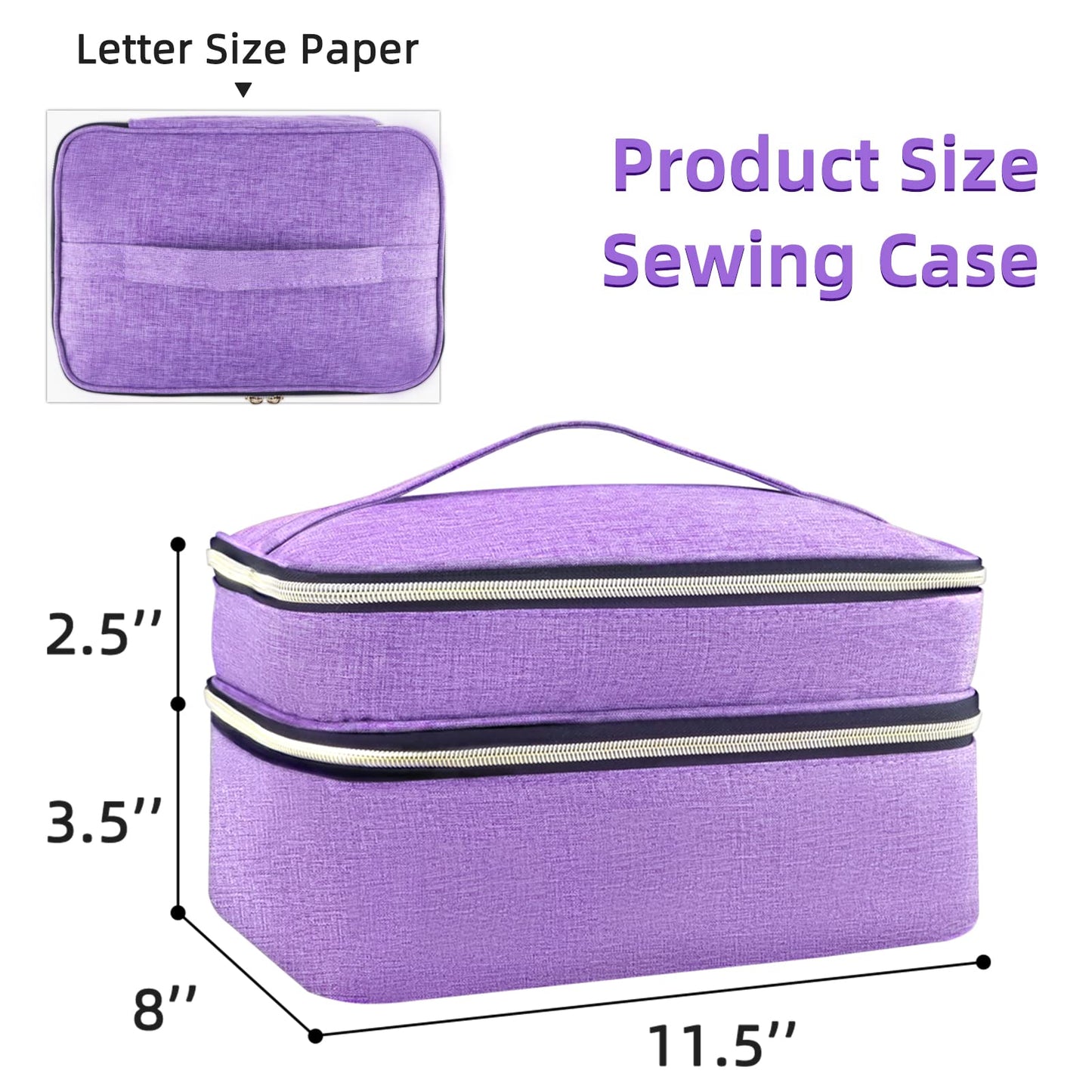 Sewing Organizer Bag - 11.5"x8"x6" Double-Layer Sewing Box with Storage for Scissors, Thread, Pins, Needles, Clips (Purple)