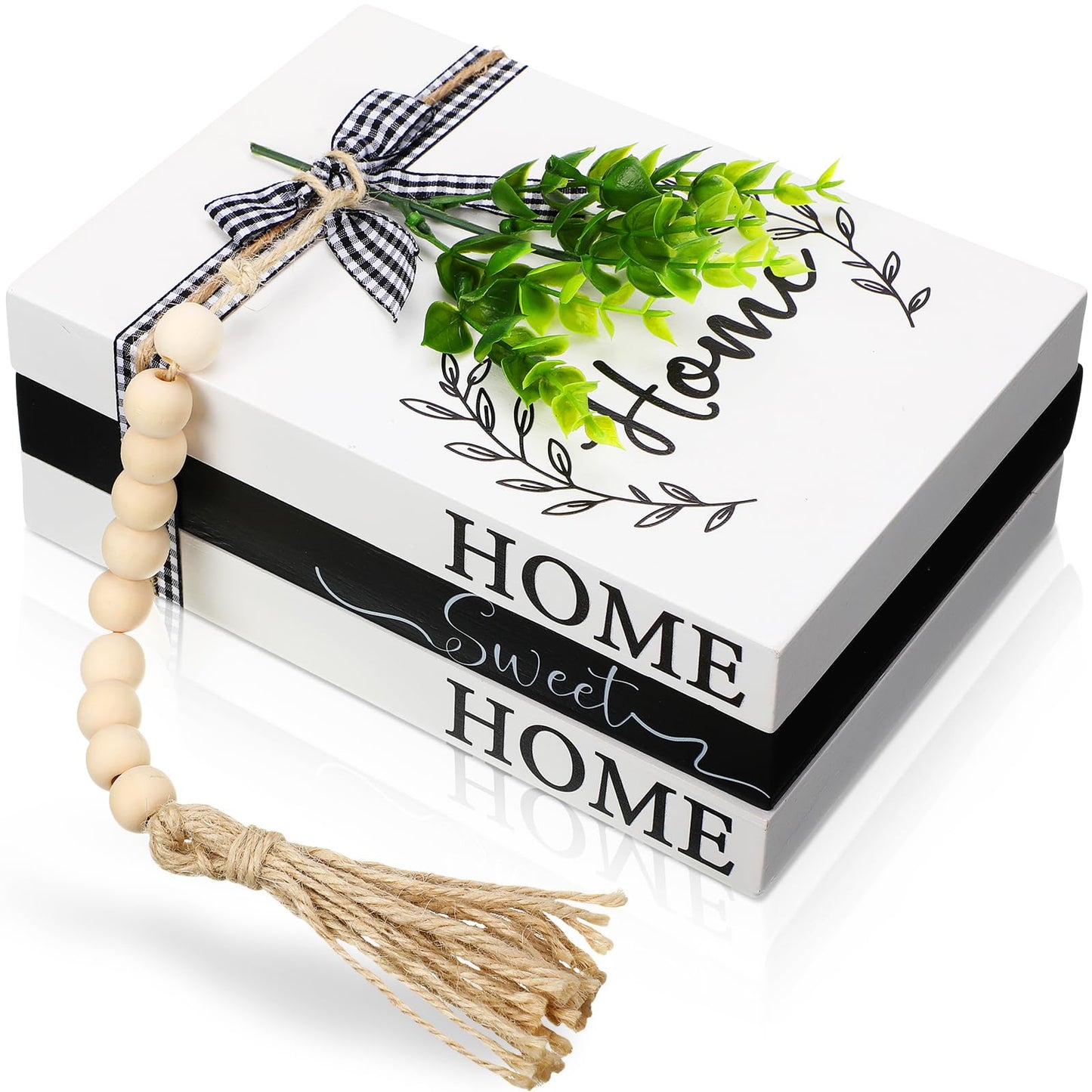 Capoda 3 Pcs Decorative Books for Home Decor Farmhouse Faux Stacked Books Wooden Rustic Table Decor with Bead Garland Twine Ribbon Faux Leaf for Table(Home)