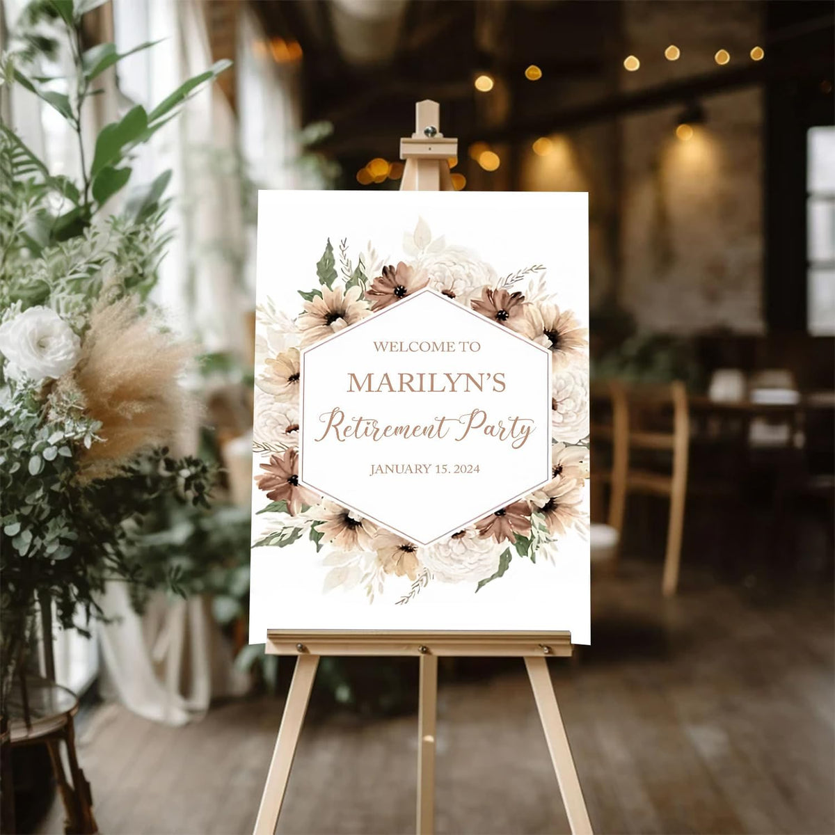 Boho Retirement Party Easel Sign - Elegant Bohemian Welcome Sign