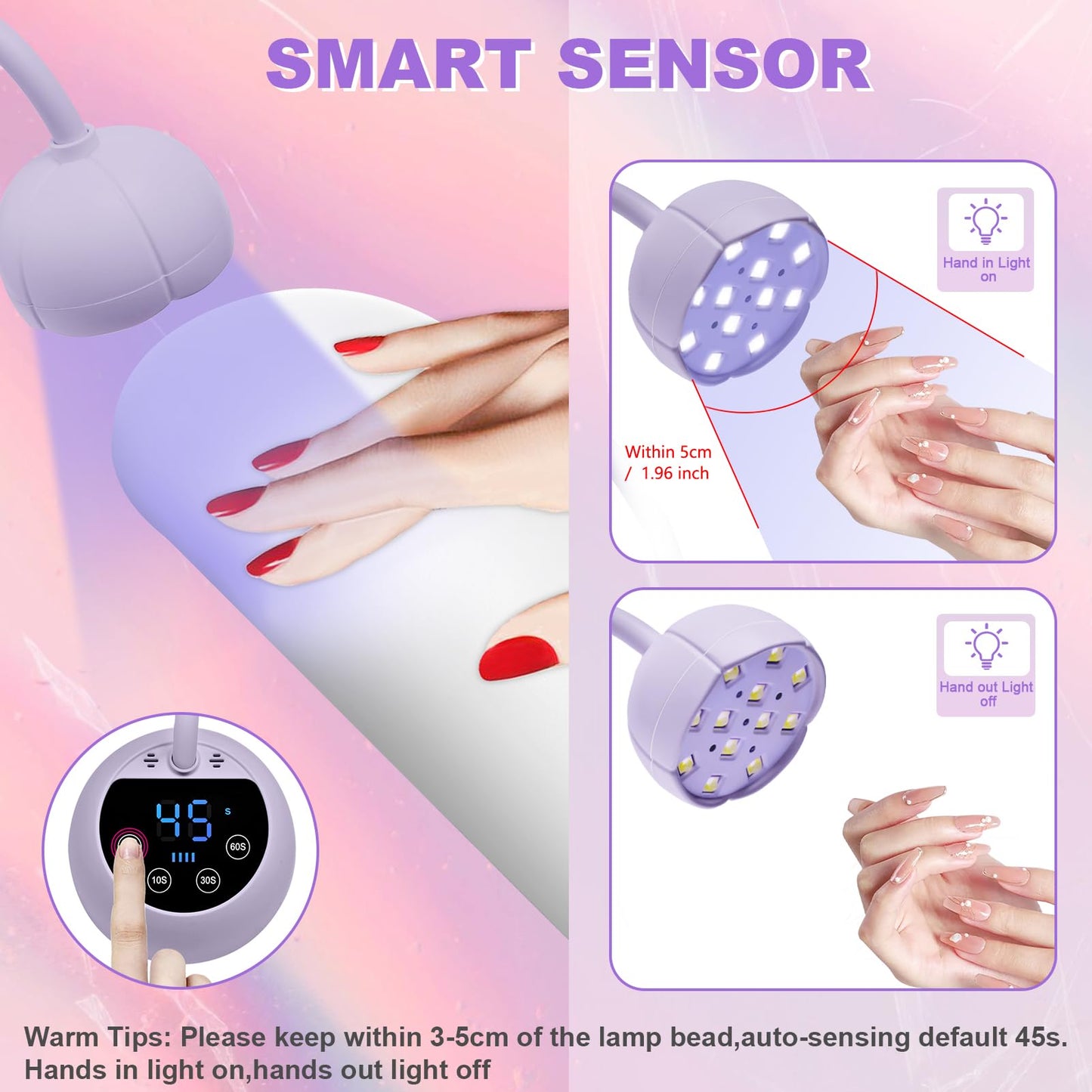 CGBE UV Nail Lamp, Cordless Gooseneck Gel x Lamp, 36W Mini Flash Cure Light, Portable USB LED Nail Light with 4 Timers & Auto Sensor for Salon Home DIY Use, Purple