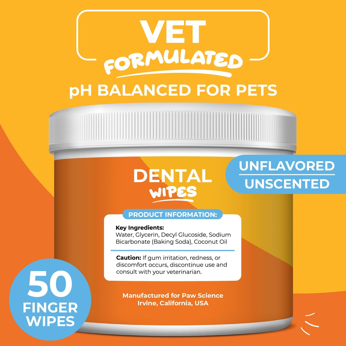 Paw Science Dog & Cat Teeth Cleaning Wipes - Dental Finger Wipes for Cats & Dogs - Pet Toothbrush & Tooth Brushing Kit - Effective Teeth Cleaner (Unscented)