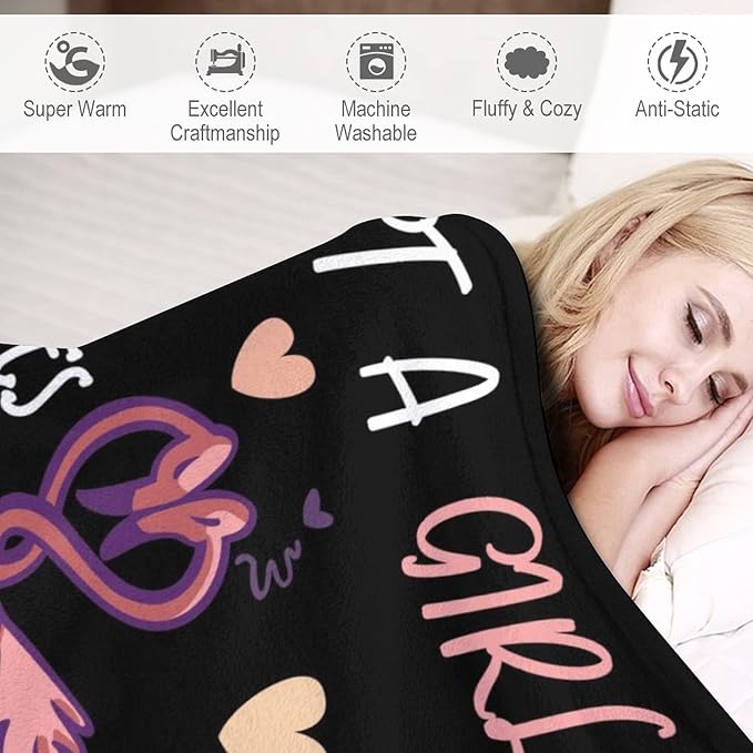 Custom Flamingo Throw Blanket Gifts with Name - 50 x 60 Inches Funny Throws for Teens - Black Fluffy Warm Cozy Blankets for Travel