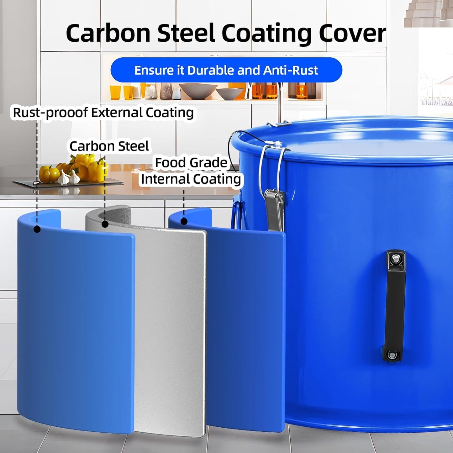 Fryer Grease Bucket, 10 Gal Oil Disposal Caddy, Carbon Steel with Rust-Proof Coating, Oil Transport Container with Lid, Lock Clips, Filter Bag for Hot Cooking Oil Filtering