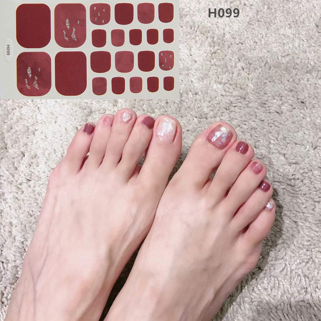 WOKOTO 20 Sheets Solid Toe Nail Polish Strips Stickers and 1 Nail File Manicure Kit 22 Tips Per Sheet Gradient Toenail Polish Wraps Decals for Women Girls Nail Art