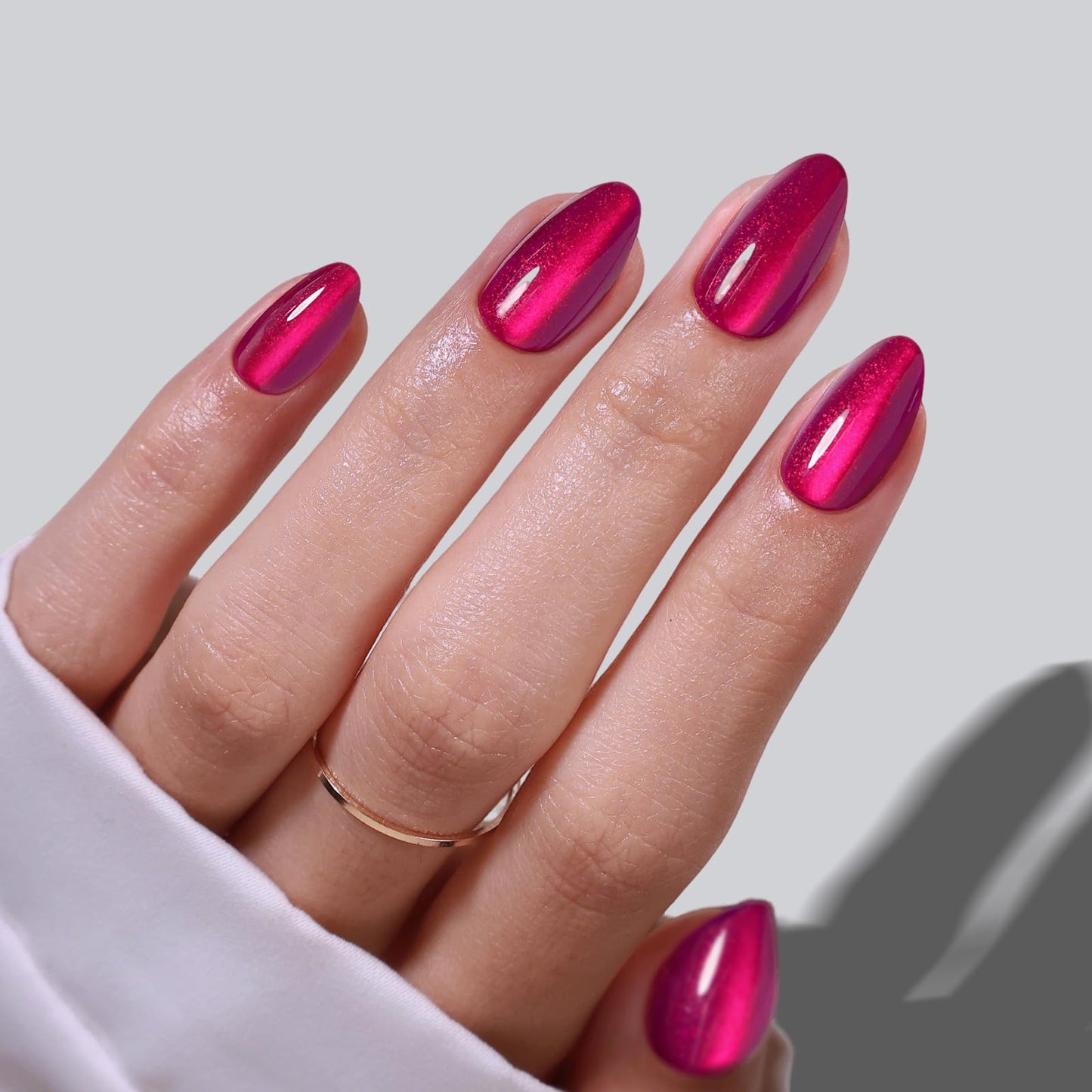 Burgundy Press on Nails Short - SHANGMENG Soft Gel Cat Eye Press on Nails Almond for Women Gift, Glossy Glue on Nails in 16 Sizes - 32 Reusable Fake Nails Kit with Glue, Noir Berry