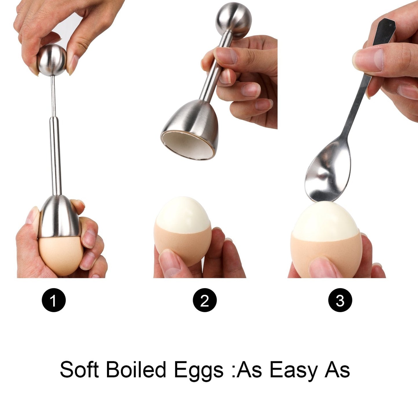 Egg Cracker Topper Set Soft Hard Boiled Eggs Separator Holder Include 4 Egg Spoons and 4 Egg Cups 1 Shells Remover Top Cutter Stainless Steel for Breakfast Kitchen Tool