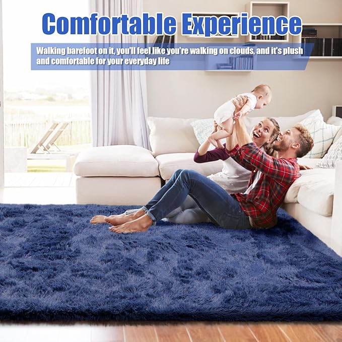 8x10 Fluffy Area Rugs for Living Room,Shag Area Rug for Bedroom,Blue Soft Fuzzy Rug Non-Shedding Indoor Plush Carpet for Kids Bedroom Nursery Home Decor