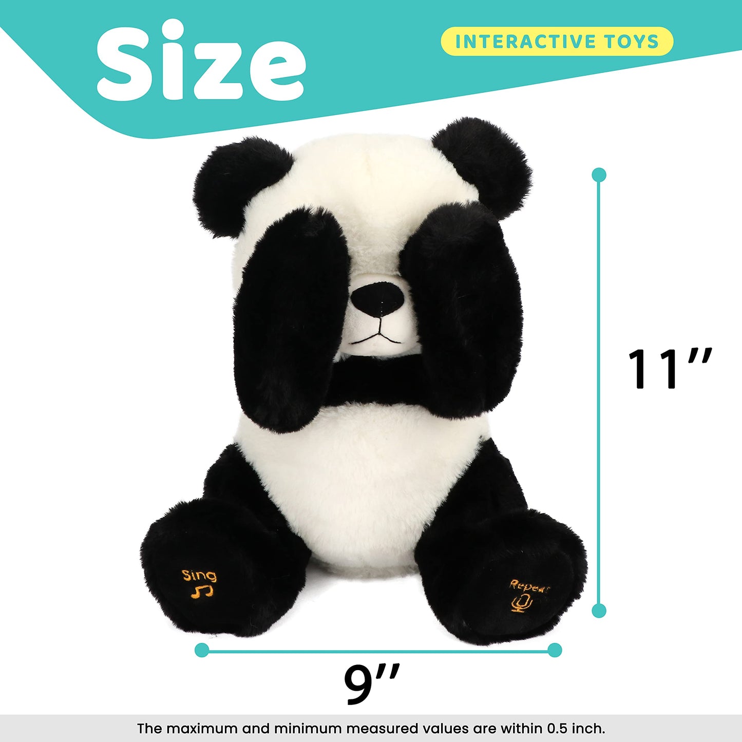 Cuteoy Peek A Boo Panda Bear Plush Toy Interactive Electric Stuffed Animal Repeats What You Say Singing Talking Musical Plushies Gifts for Christmas Birthday 11''