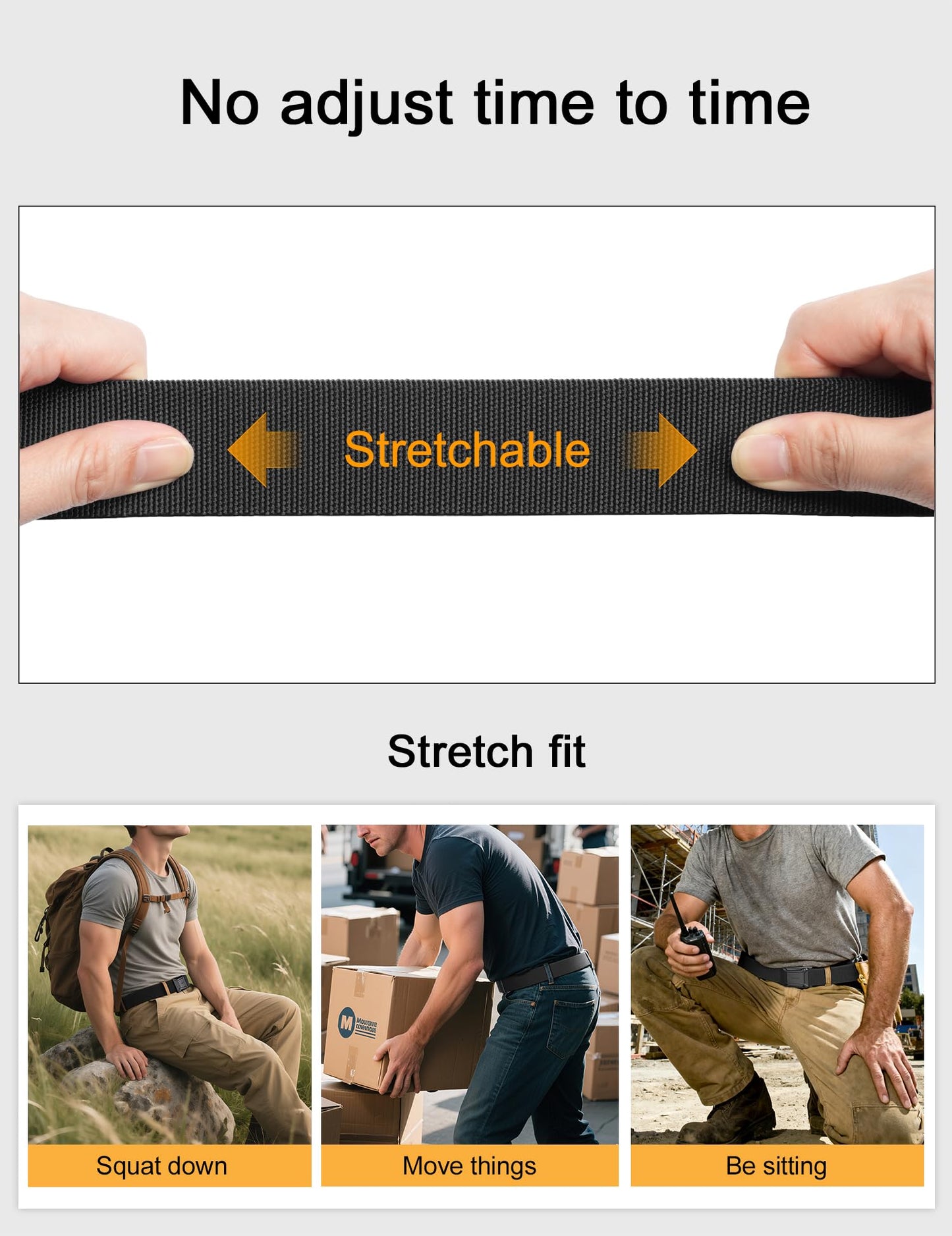 JUKMO Stretch Tactical Belt for Men, Military Work Rigger Hiking 1.5" Elastic Nylon Web Ratchet Quick Release Belt in Gift Box (Black, Medium)