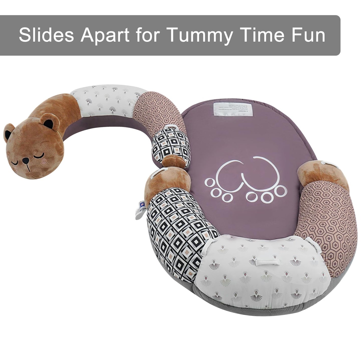Lovvie & Joy 2-in-1 Tummy Time Mat & Seated Support Pillow,Baby Tummy Time Pillow Support for Newborns and Older Babies,with Detachable Support Pillow and Toys Bear