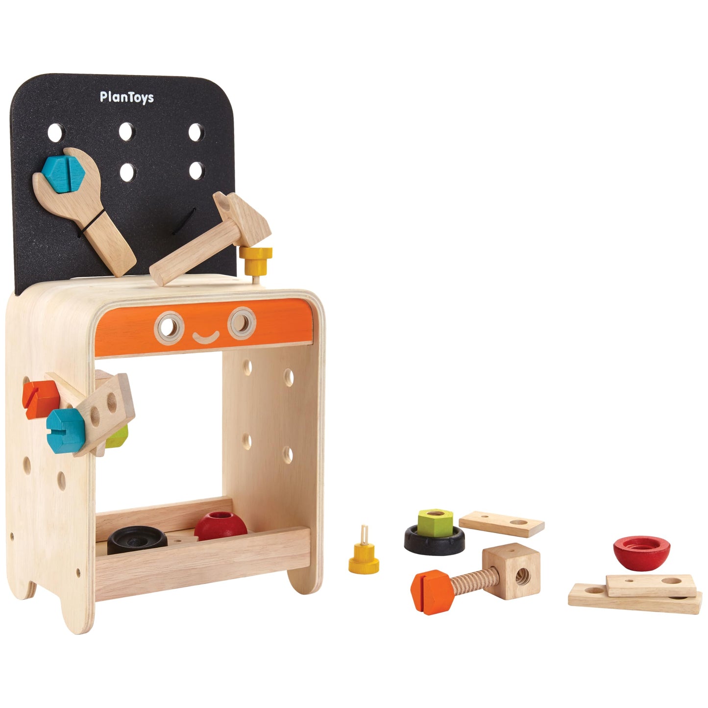 PlanToys® Wooden Tool Bench for Kids | Pretend Play Construction Toy with Tools & Accessories | Educational STEM Toy for Toddlers | Montessori Fine Motor Skills Workbench Playset