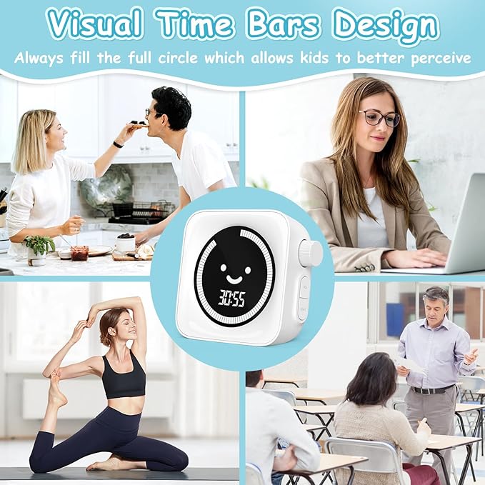Visual Timer, 99 Minute Digital Kitchen Desk Timer for Office Supplies Home Productivity Management Tool Countdown Count Up, White