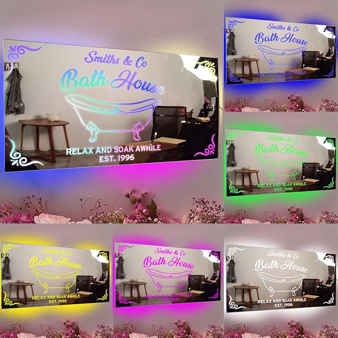 Custom LED Light Up Mirror with Multi Colour Lighting, Custom Name Neon Sign Light for Bathroom, Living Room, Bar, Barber Shop