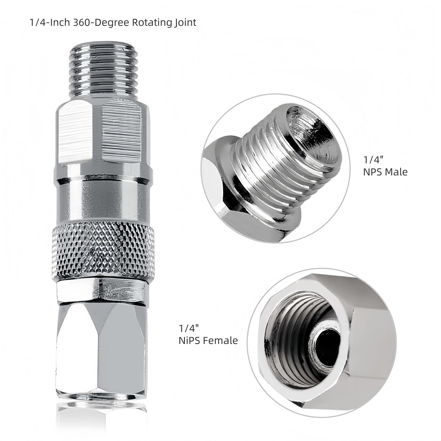 (3-Pack) Swivel Joint 1/4-Inch 360 Degrees Rotate Stainless Steel Airless High Pressure Spray Gun Hose Swivel Joint Connector Accessories for Paint Sprayers and Hose