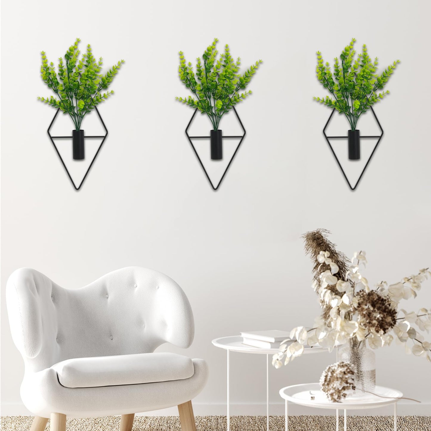 Neiteli 3 Pcs Wall Plants Artificial Decor,Boho Wall Decor,Home Office Living Room Wall Decor(Eucalyptus)