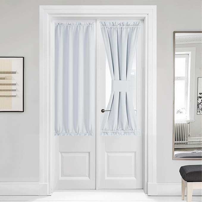 NICETOWN French Door Curtain for Door Window, Privacy Thermal Insulated Window Covering for Patio Front Sidelight Panel, W36 x L50 inch, 1 Panel, Greyish White