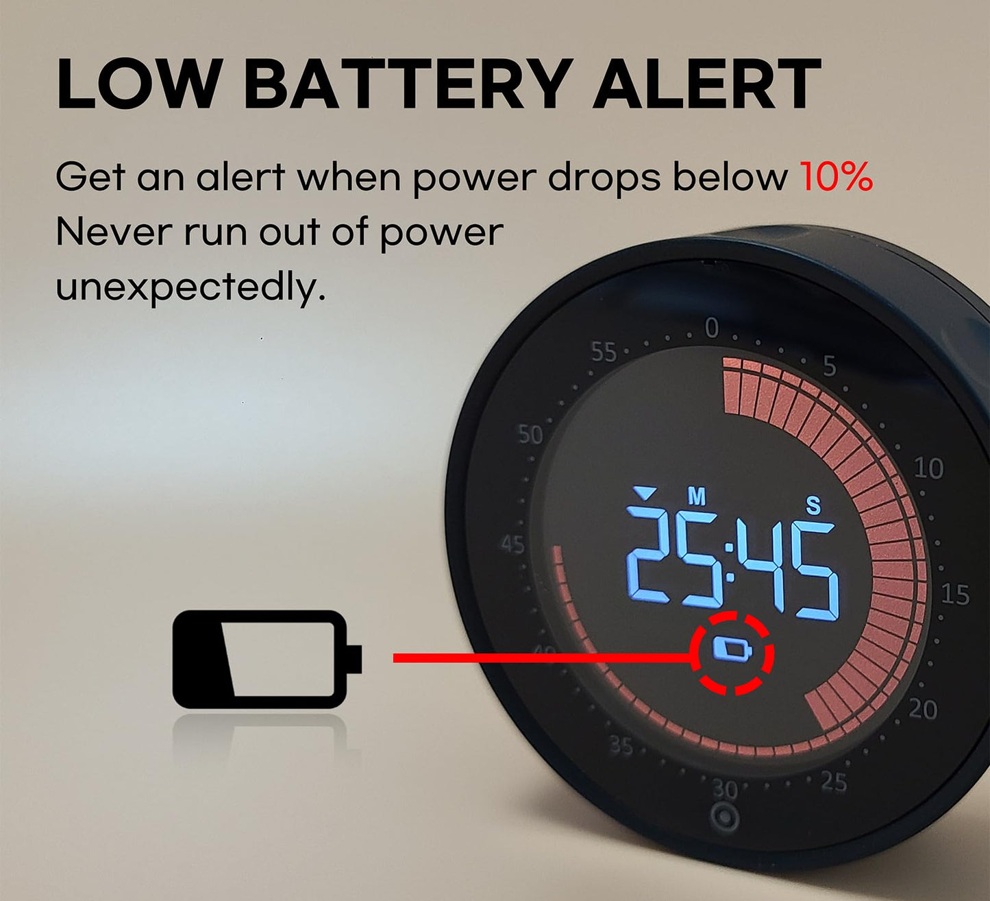 CREAVIVA Visual Digital Timer - 60 Min Countdown & Count Up, Large LED Screen with Red Visual Disc, Magnetic Silent Timer for Kids, Seniors, Classroom, Kitchen Cooking, ADHD & Autism Productivity Tool