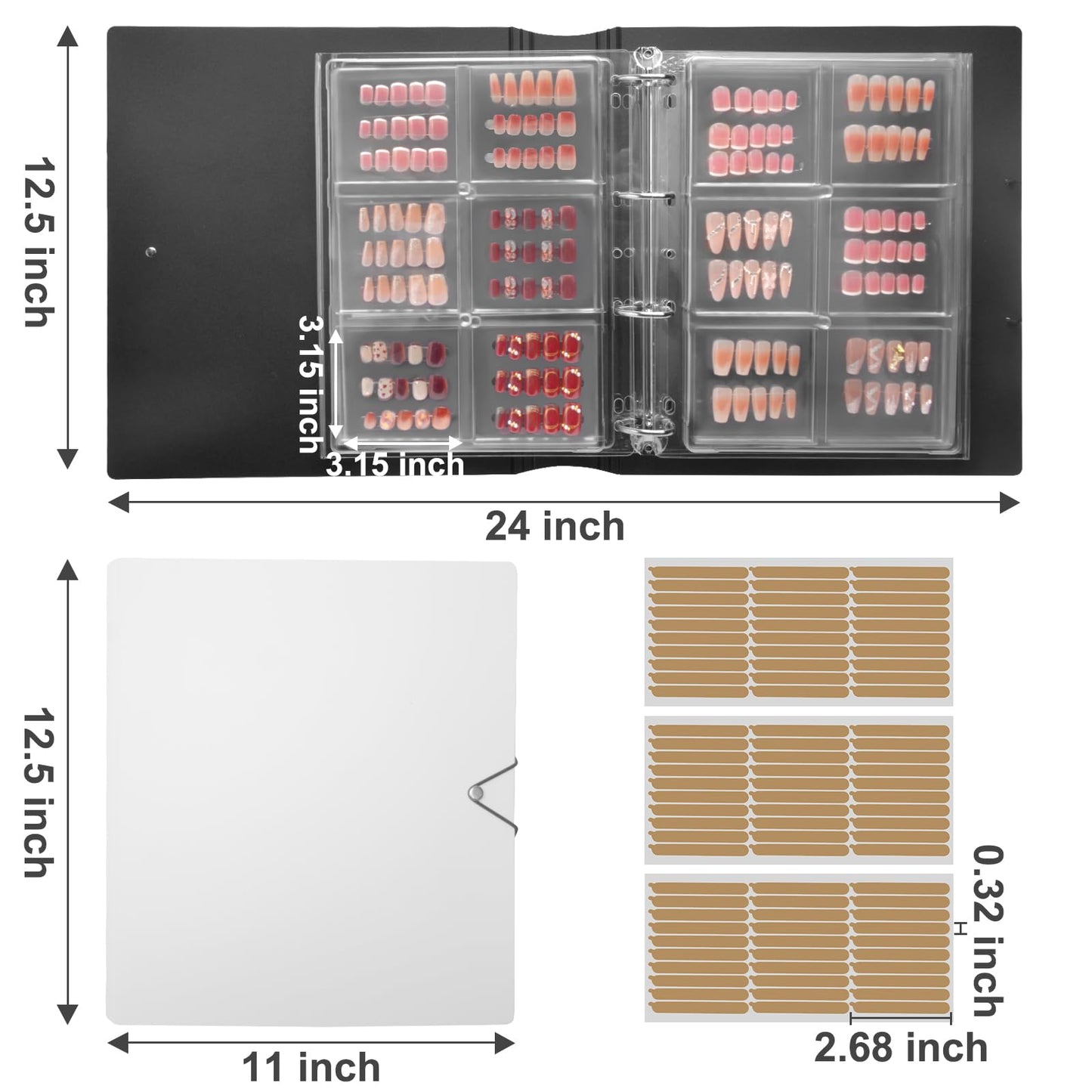 CGBE Press On Nail Organizer: Upgraded Dust & Crush-Resistant Protection - Removable D-Ring Binder Pages - Press On Nail Storage with Nail Tape