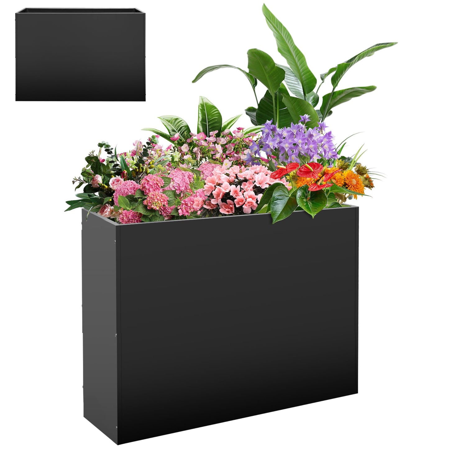 Metal Rectangular Planter Box, Large Planter Boxes Outdoor, 37''L x 13''W x 26''H Heavy Duty Plant Box with Removable Insert Shelf, 3 Tier Adjustable Height Tall Garden Planter for Plants, Flowers