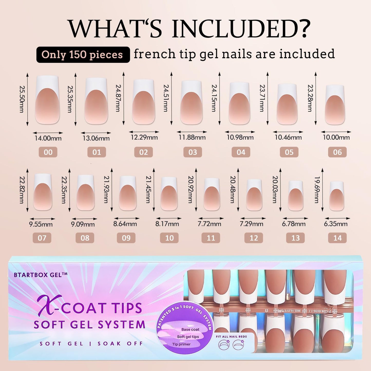 BTArtboxnails XCOATTIPS French Tip Nails, 150pcs Long Square Brown Press on Nails, Gel Nails for DIY Nail Art