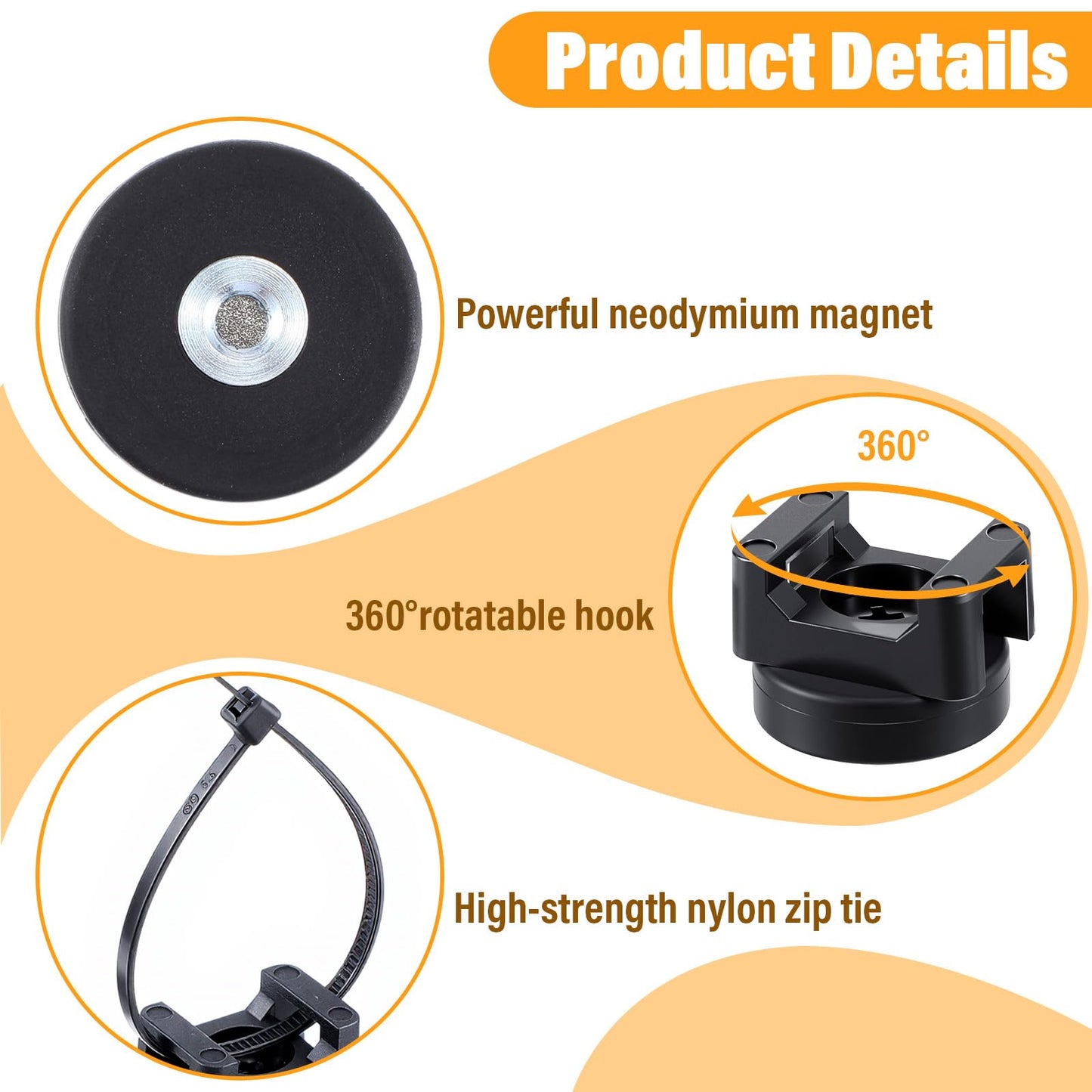 112 Pieces Magnetic Cable Zip Tie Mounts, 12 Pcs Magnets with 100 Pcs Cable Zip Ties, Multipurpose Magnetic Cables Holder for Cables Management, Wire Management Bases