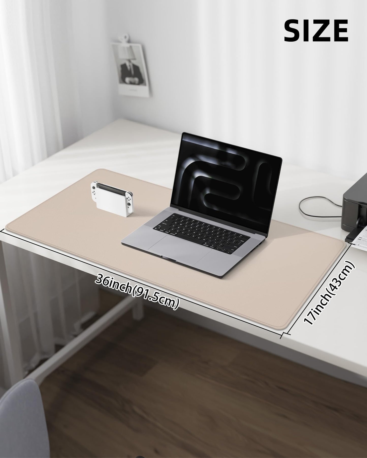 Leather Desk Protector, Large Mouse Pad, Non-Slip, Waterproof PU Leather Blotter Mat, Desk Cover for Office and Home (Beige, 36" x 17")