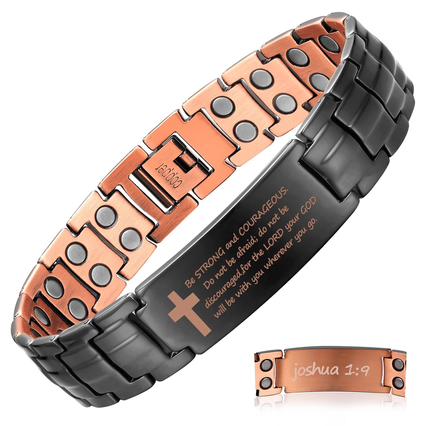MagEnergy Copper Bracelet for Men, Christian Magnetic Bracelet with Ultra Strength Magnets, Adjustable Biblical Cross Design, Jewelry Gift Includes Sizing Tool