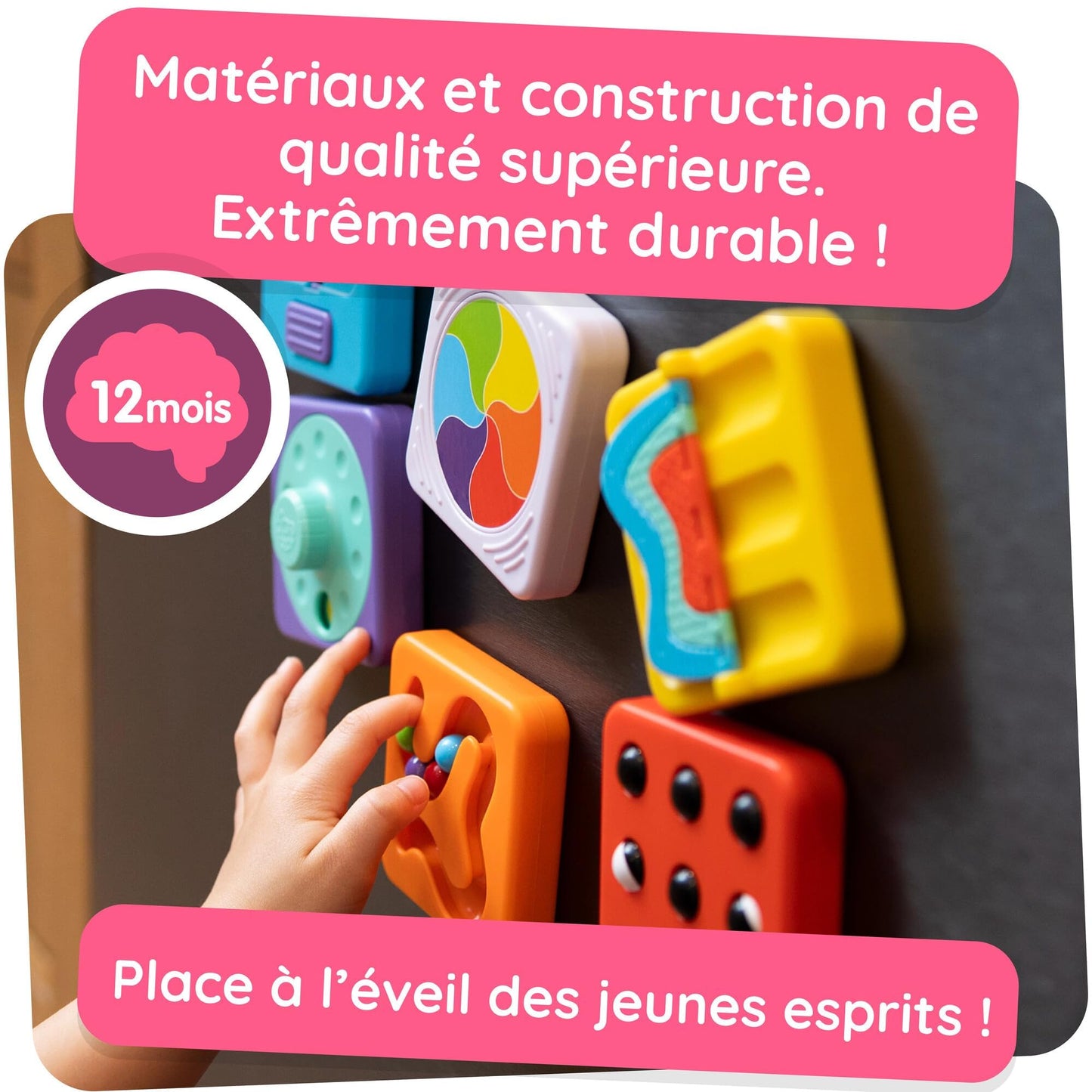 Fat Brain Toys PlayTab Essentials, Modular Sensory Activity Board, Busy Board for Toddlers and Babies Ages 12 Months+
