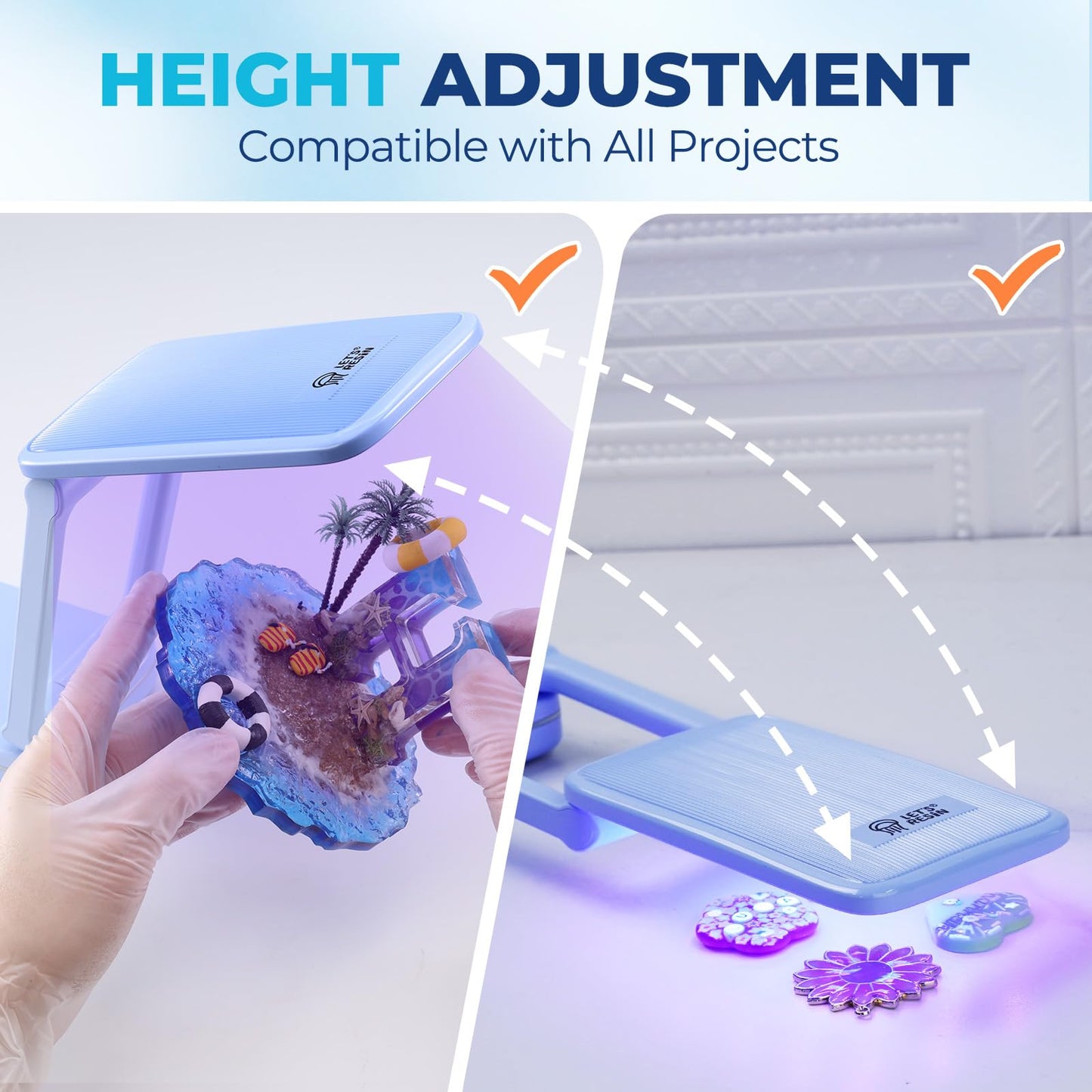 LET'S RESIN Portable Cordless UV Lamp, Rechargeable UV Light with Foldable & Adjustable Height, Large Curing Area, 2H Battery Life, 20min Curing for Molds, Jewelry Making UV Resin Curing Tool